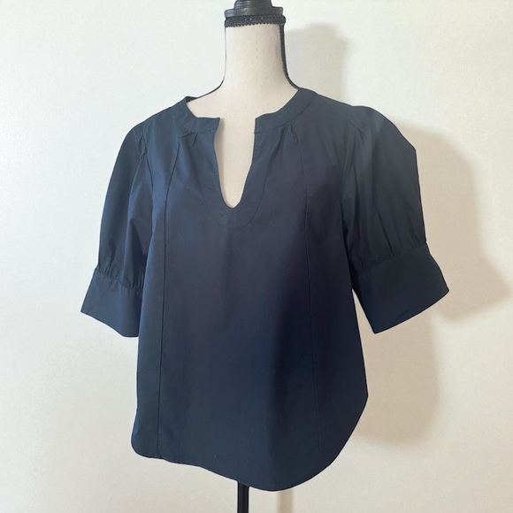 Anthropologie Black Cotton Blouse with Puff Sleeves - Picture 2 of 5